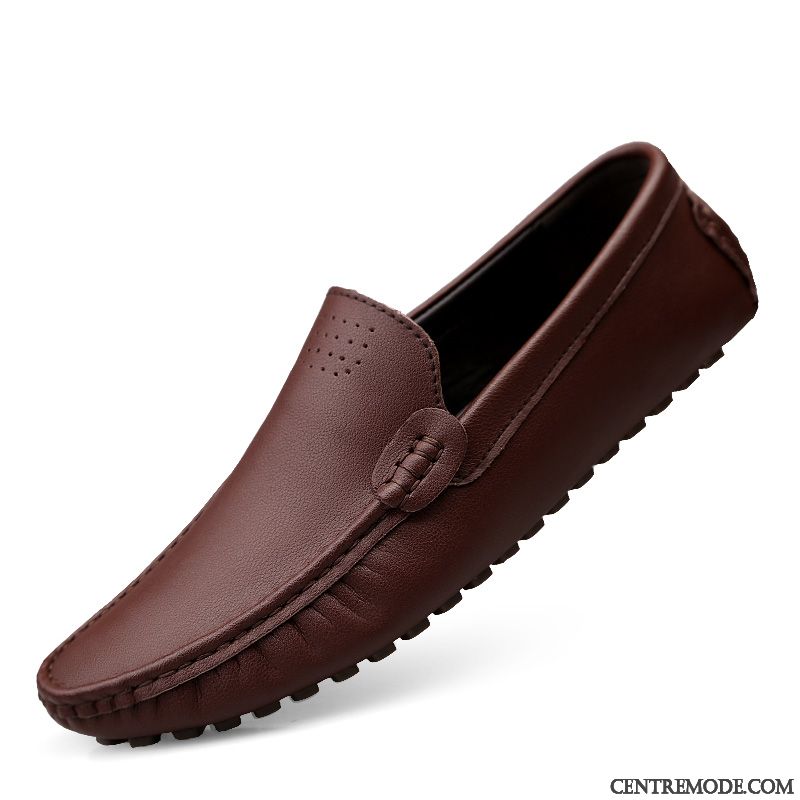 Mocassins Homme Entreprise Décontractée Chaussures En Cuir Respirant Cuir Véritable Été Brun