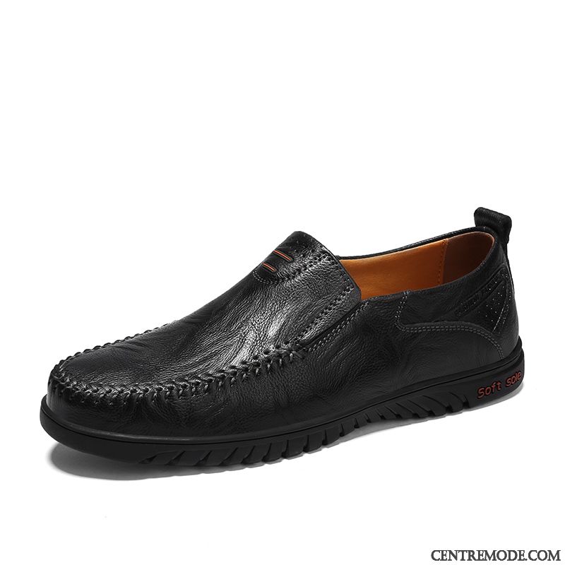 Mocassins Homme Entreprise Jeunesse Costume Formel Cuir Véritable Angleterre Grande Taille Noir