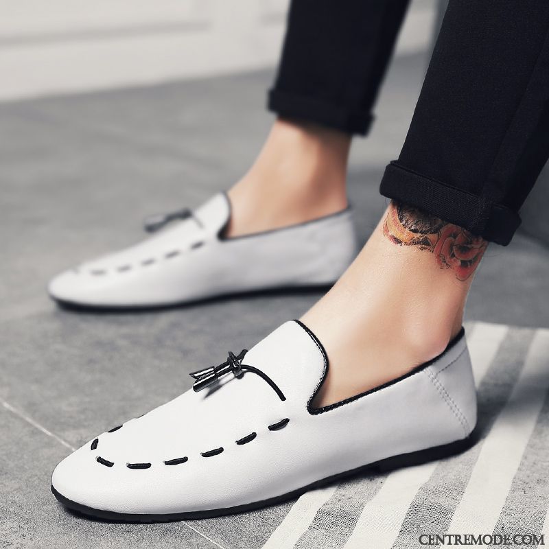 Mocassins Homme Europe Tous Les Assortis Chaussures En Cuir Été Respirant Tendance Blanc