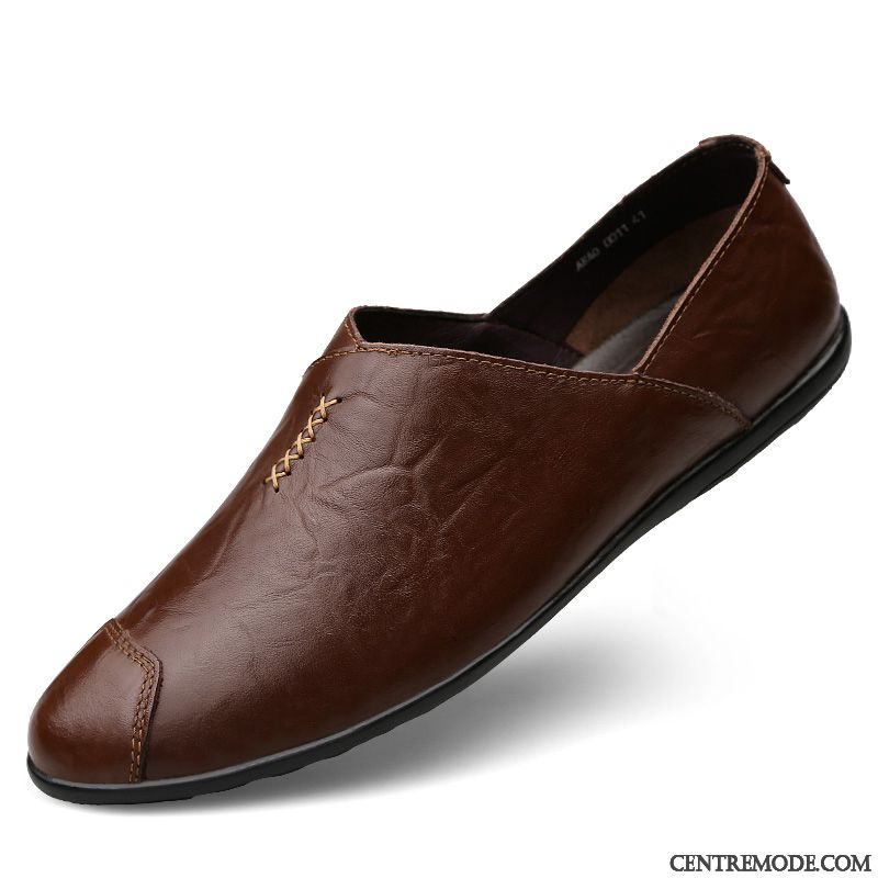 Mocassins Homme Flâneurs Chaussures En Cuir Cuir Véritable Tous Les Assortis Décontractée L'automne Rouge Marron