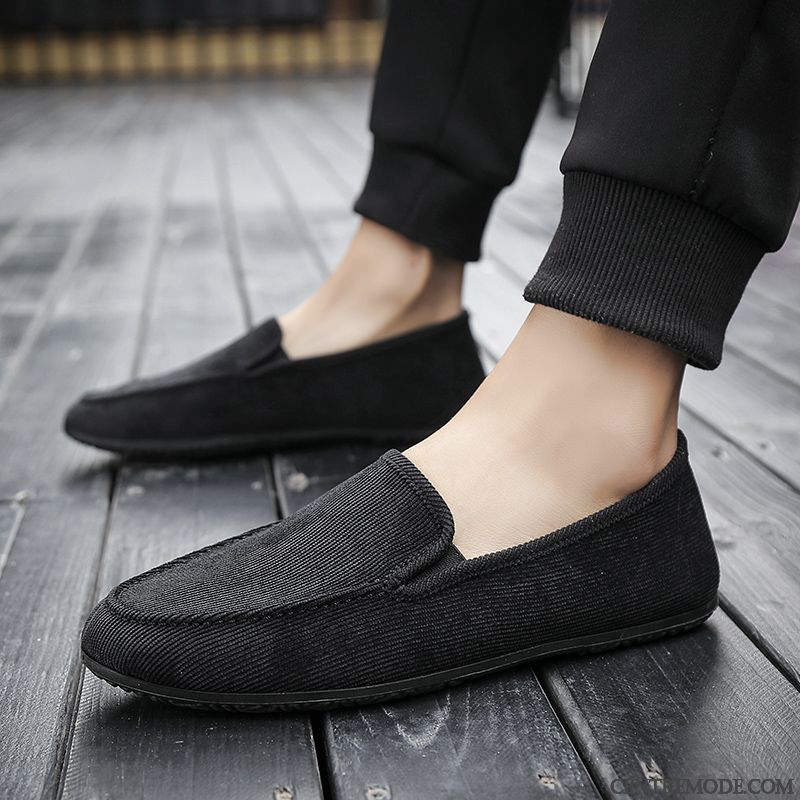 Mocassins Homme Flâneurs Tendance Printemps Slip-on Décontractée Chaussures En Tissu Bleu Noir