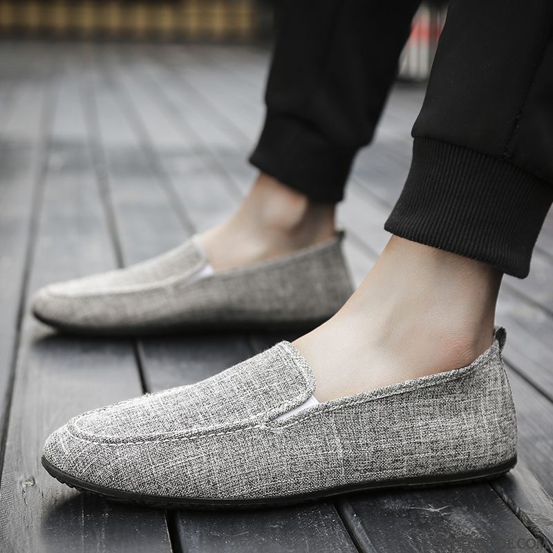 Mocassins Homme Flâneurs Tendance Printemps Slip-on Décontractée Chaussures En Tissu Bleu Noir