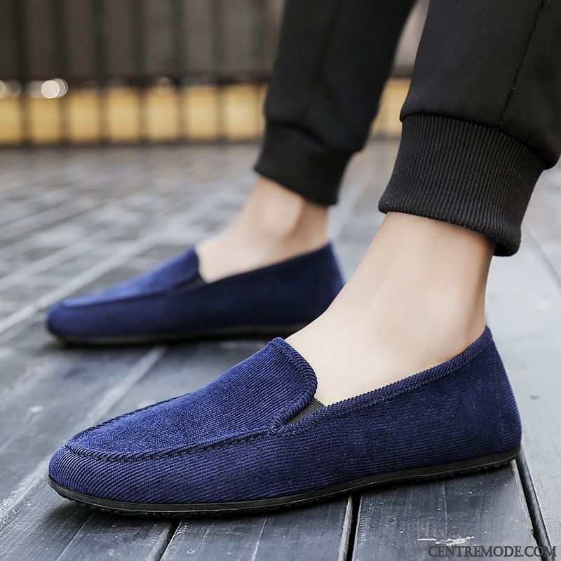 Mocassins Homme Flâneurs Tendance Printemps Slip-on Décontractée Chaussures En Tissu Bleu Noir