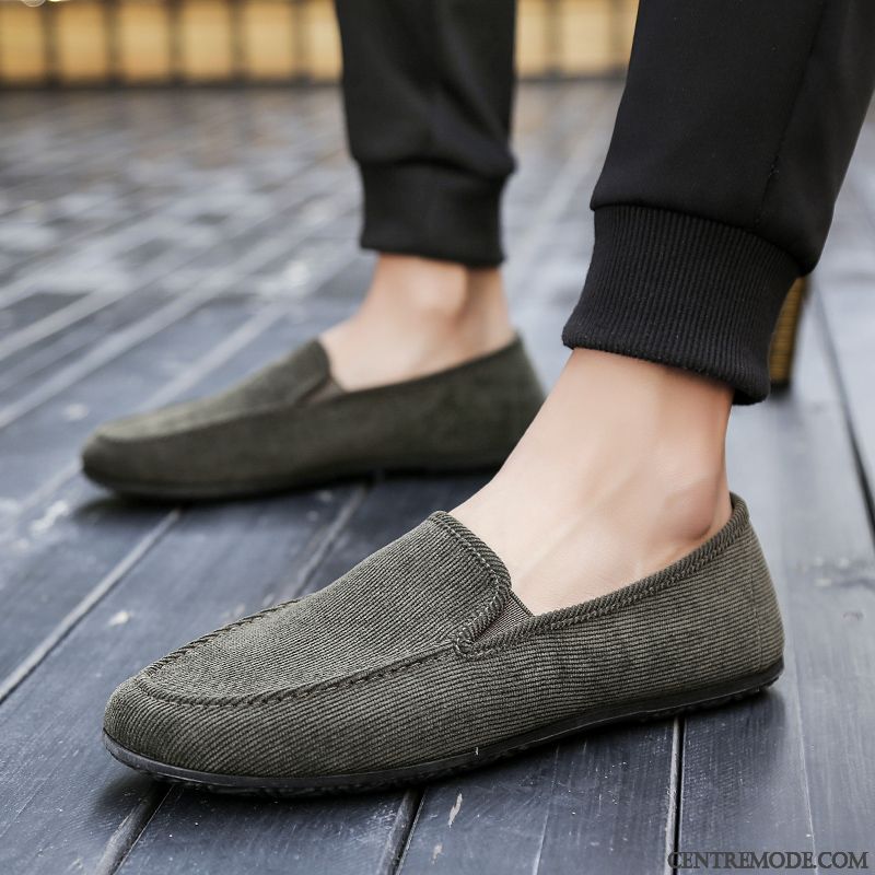 Mocassins Homme Flâneurs Tendance Printemps Slip-on Décontractée Chaussures En Tissu Bleu Noir