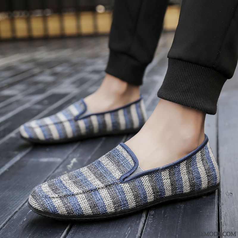 Mocassins Homme Flâneurs Tendance Printemps Slip-on Décontractée Chaussures En Tissu Bleu Noir