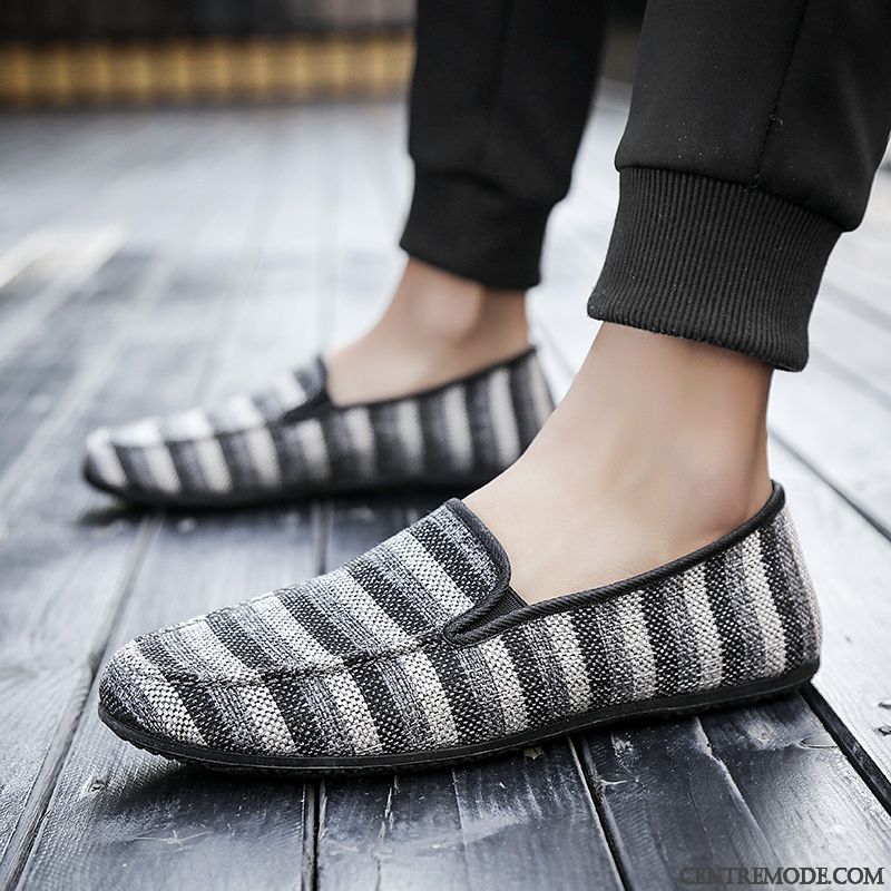 Mocassins Homme Flâneurs Tendance Printemps Slip-on Décontractée Chaussures En Tissu Bleu Noir