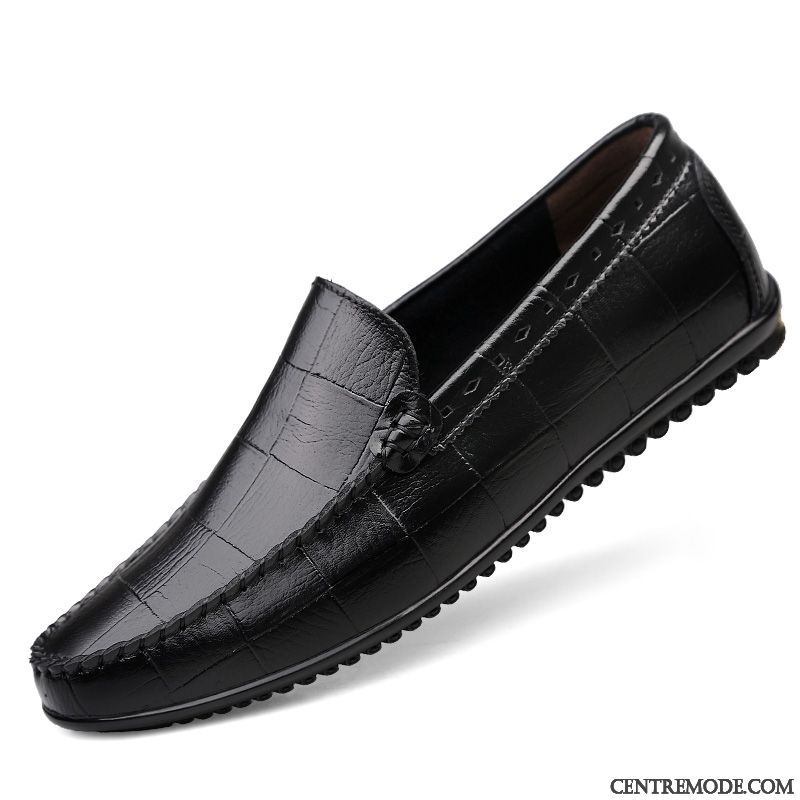 Mocassins Homme Jeunesse Décontractée Cuir Véritable Flâneurs Chaussures En Cuir Respirant Noir