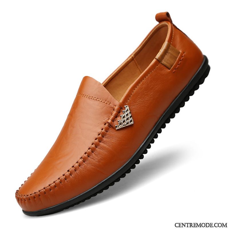 Mocassins Homme Jeunesse Décontractée Tendance Chaussures En Cuir Cuir Véritable Respirant Rouge Marron