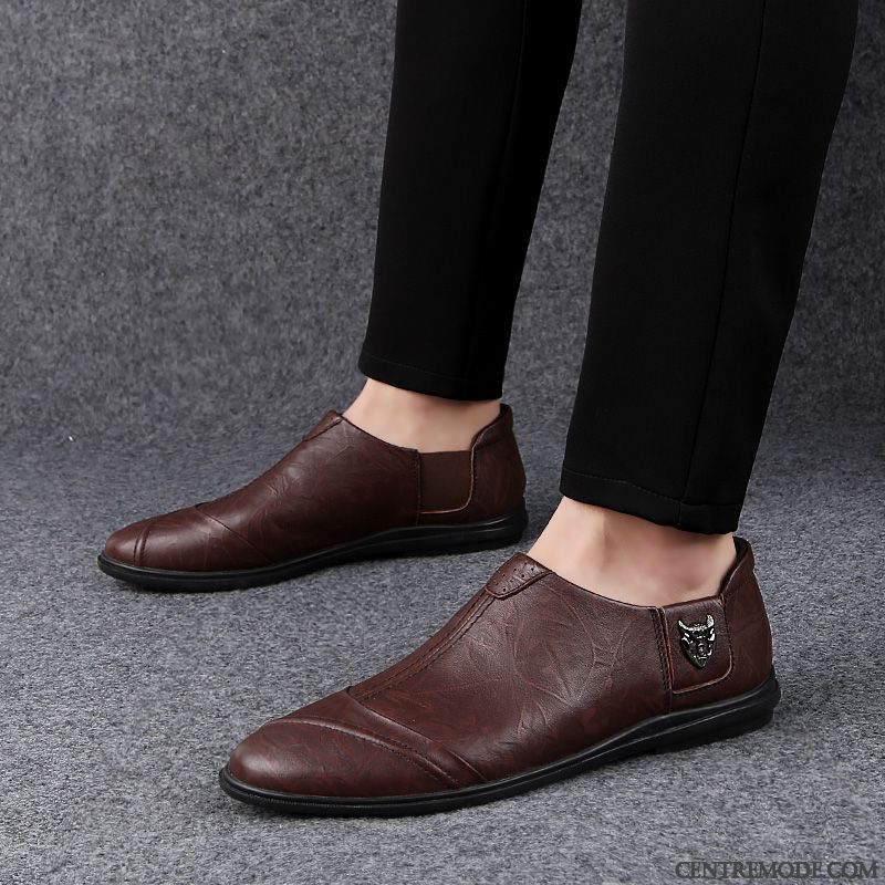 Mocassins Homme Mode Printemps Semelle Doux Slip-on Flâneurs Chaussures En Cuir Marron