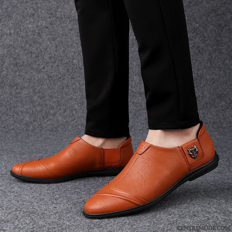 Mocassins Homme Mode Printemps Semelle Doux Slip-on Flâneurs Chaussures En Cuir Marron