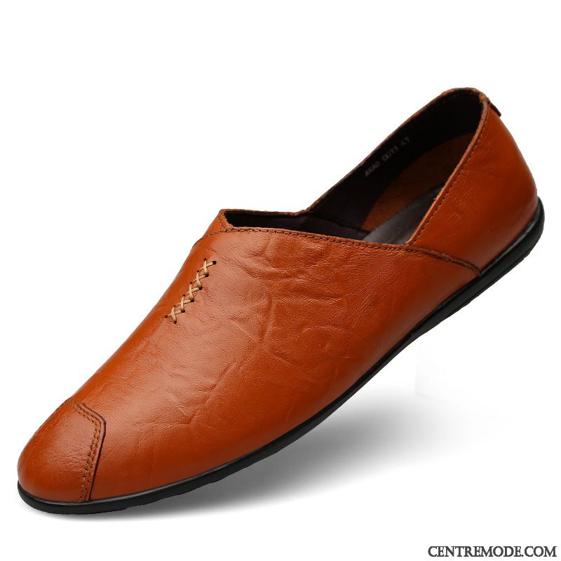 Mocassins Homme Printemps Chaussures En Cuir Cuir Véritable Semelle Doux Pointe Pointue Tendance Brun