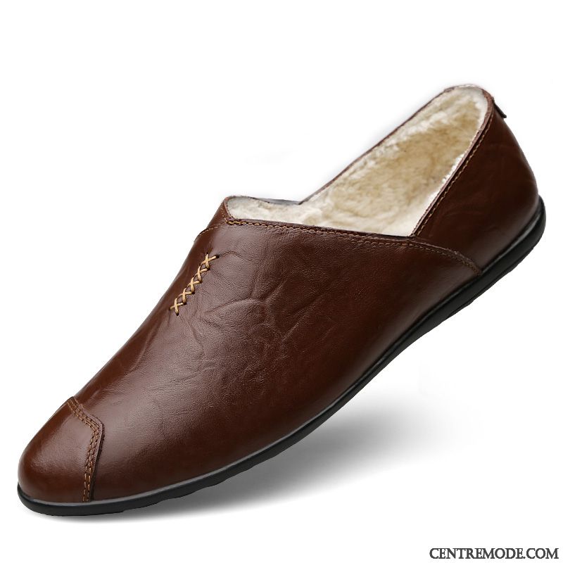 Mocassins Homme Printemps Chaussures En Cuir Cuir Véritable Semelle Doux Pointe Pointue Tendance Brun