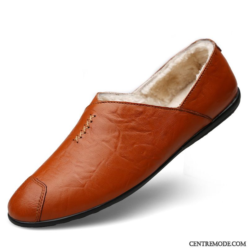 Mocassins Homme Printemps Chaussures En Cuir Cuir Véritable Semelle Doux Pointe Pointue Tendance Brun