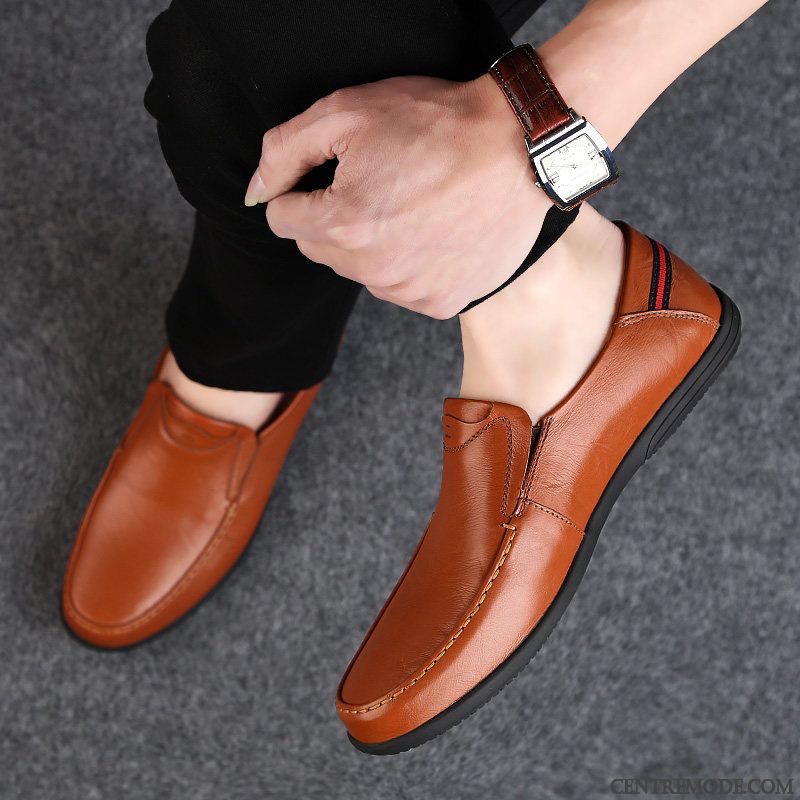 Mocassins Homme Printemps Décontractée Slip-on Cuir Véritable En Cuir Flâneurs Marron