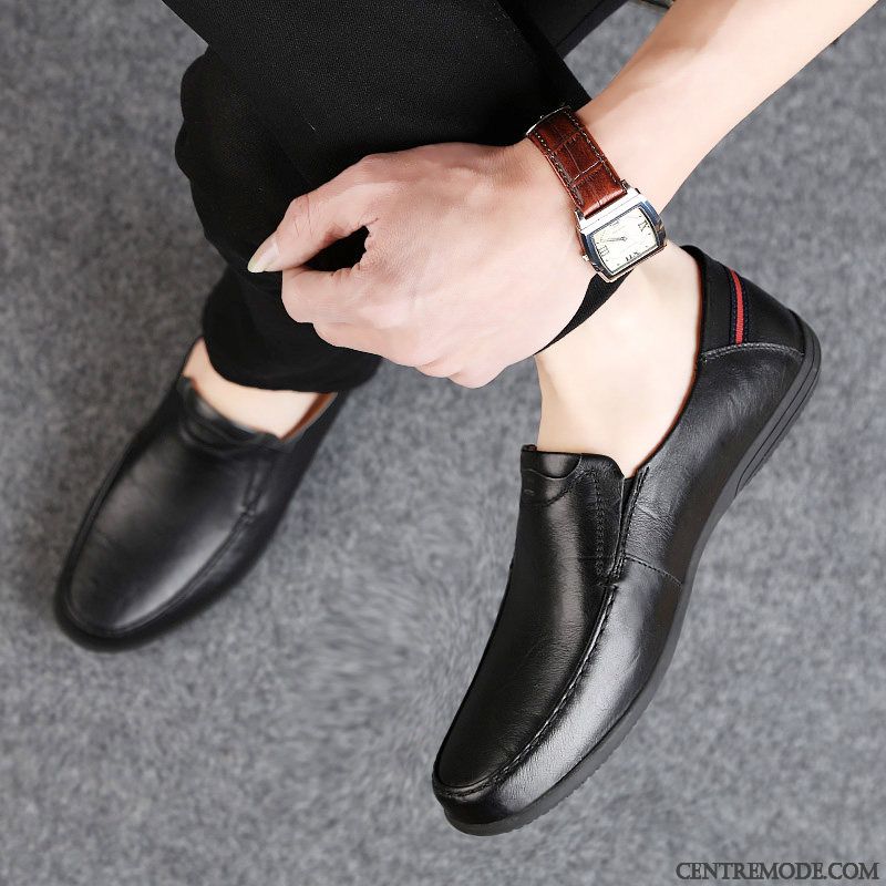 Mocassins Homme Printemps Décontractée Slip-on Cuir Véritable En Cuir Flâneurs Marron