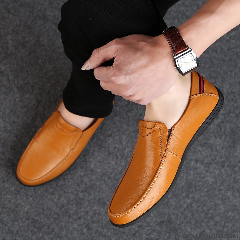 Mocassins Homme Printemps Décontractée Slip-on Cuir Véritable En Cuir Flâneurs Marron