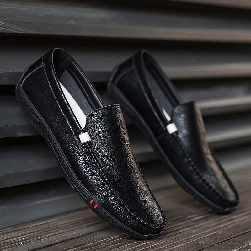 Mocassins Homme Respirant Chaussures En Cuir Décontractée Flâneurs Été Tendance Blanc Marron