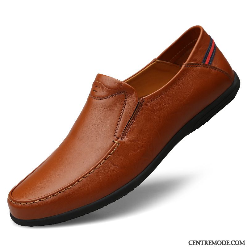 Mocassins Homme Respirant Cuir Véritable Été Semelle Doux Décontractée Chaussures En Cuir Marron