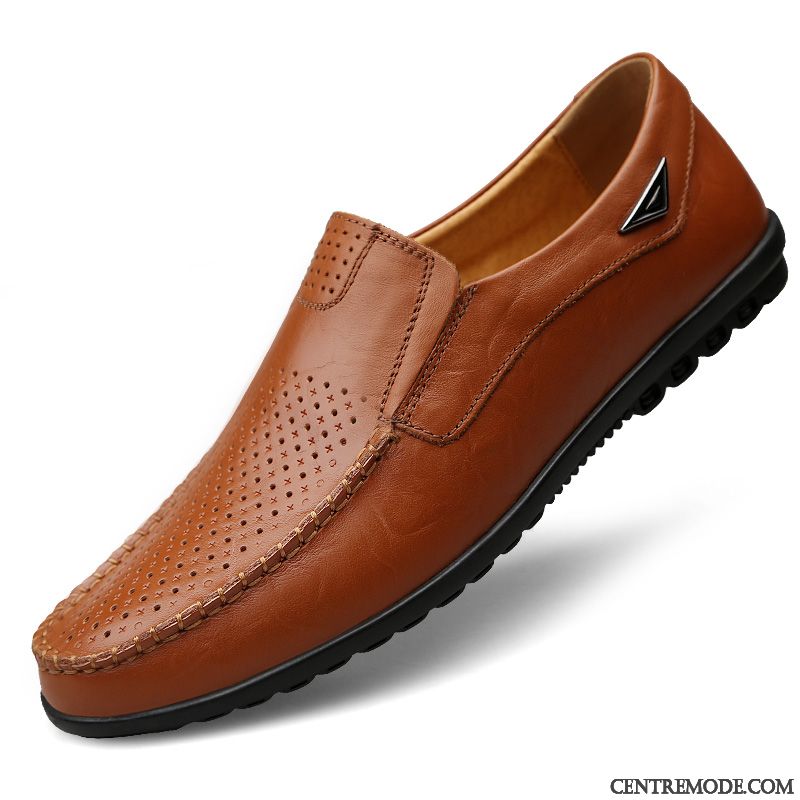 Mocassins Homme Respirant Cuir Véritable Été Semelle Doux Décontractée Chaussures En Cuir Marron