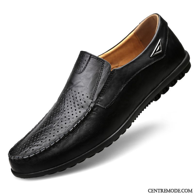 Mocassins Homme Respirant Cuir Véritable Été Semelle Doux Décontractée Chaussures En Cuir Marron