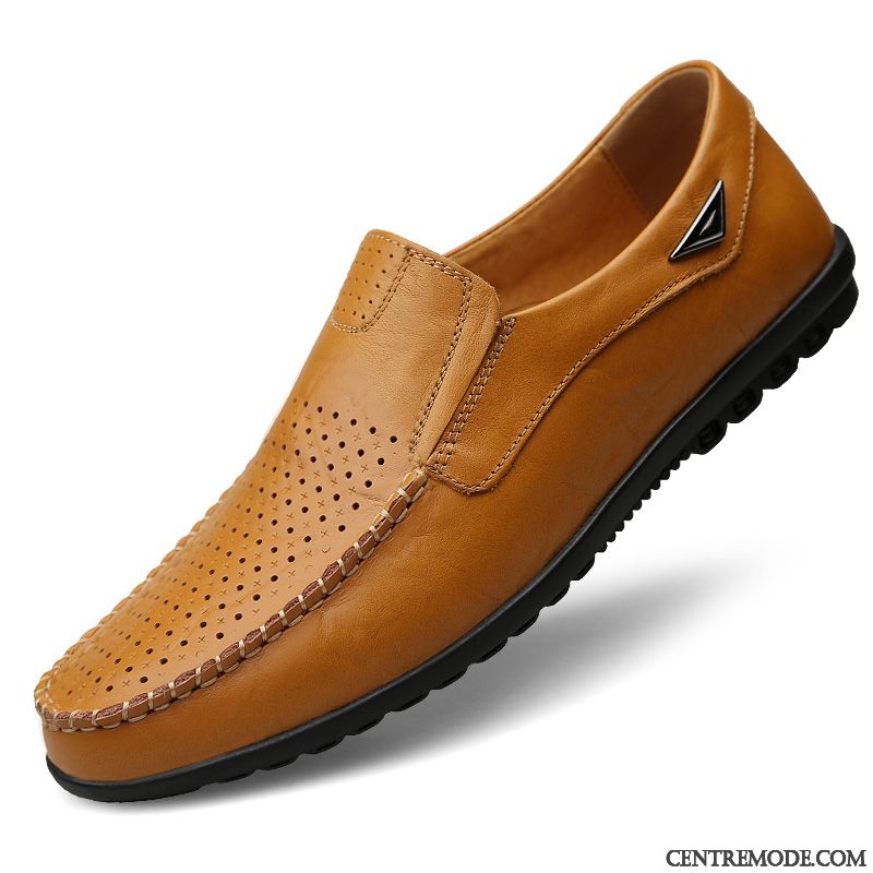 Mocassins Homme Respirant Cuir Véritable Été Semelle Doux Décontractée Chaussures En Cuir Marron