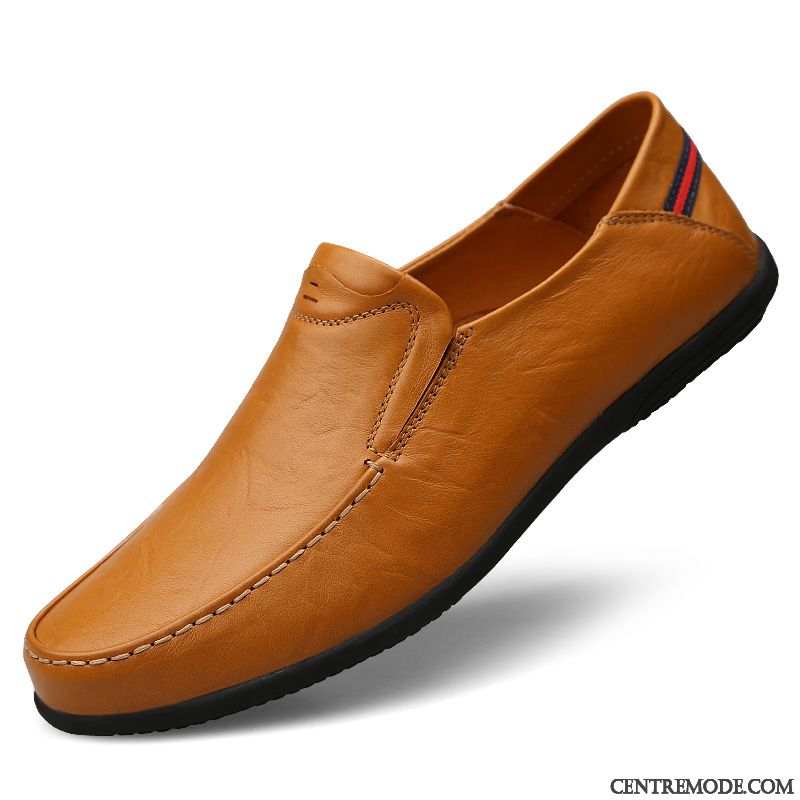 Mocassins Homme Respirant Cuir Véritable Été Semelle Doux Décontractée Chaussures En Cuir Marron