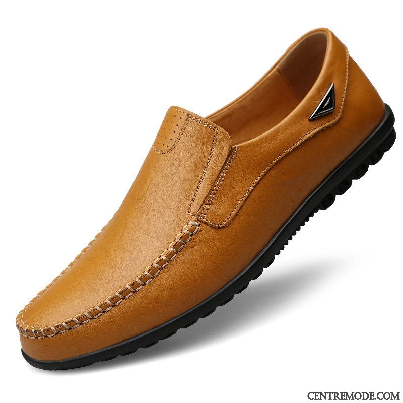 Mocassins Homme Respirant Cuir Véritable Été Semelle Doux Décontractée Chaussures En Cuir Marron