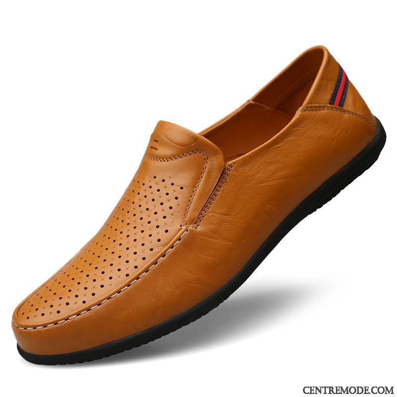 Mocassins Homme Respirant Cuir Véritable Été Semelle Doux Décontractée Chaussures En Cuir Marron