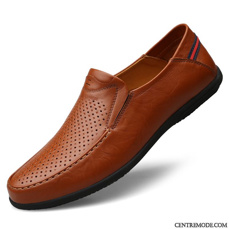 Mocassins Homme Respirant Cuir Véritable Été Semelle Doux Décontractée Chaussures En Cuir Marron