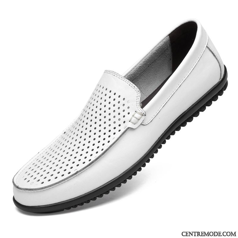 Mocassins Homme Respirant Décontractée Été Chaussures En Cuir Creux Guipure Cuir Véritable Jaune