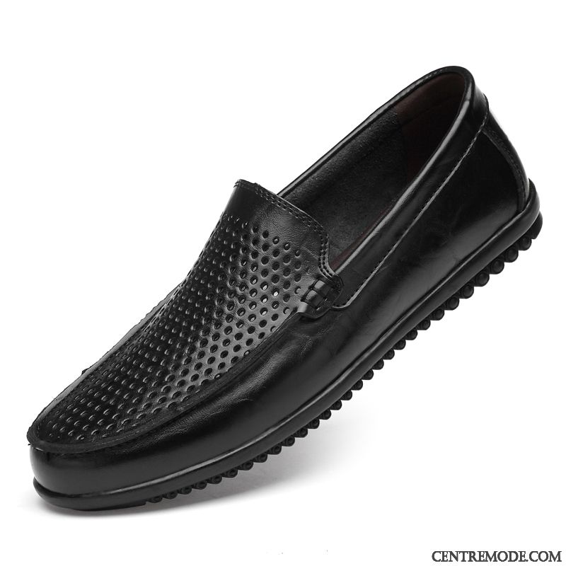 Mocassins Homme Respirant Décontractée Été Chaussures En Cuir Creux Guipure Cuir Véritable Jaune