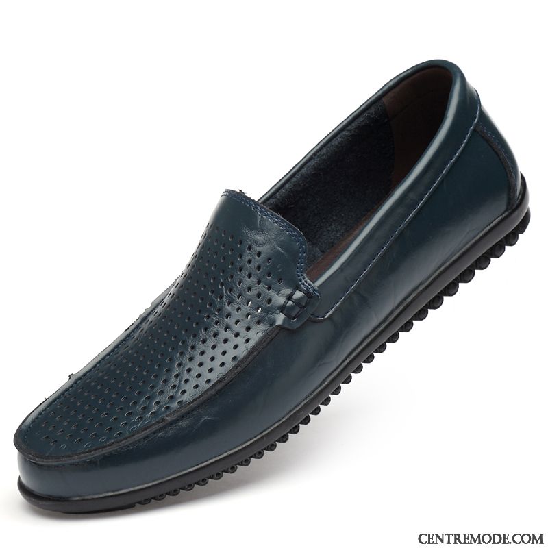 Mocassins Homme Respirant Décontractée Été Chaussures En Cuir Creux Guipure Cuir Véritable Jaune