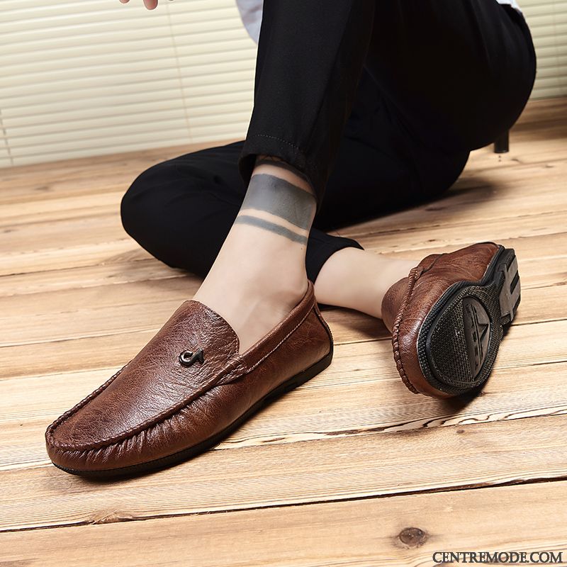 Mocassins Homme Respirant Flâneurs Chaussures En Cuir Tendance Décontractée Été Brun