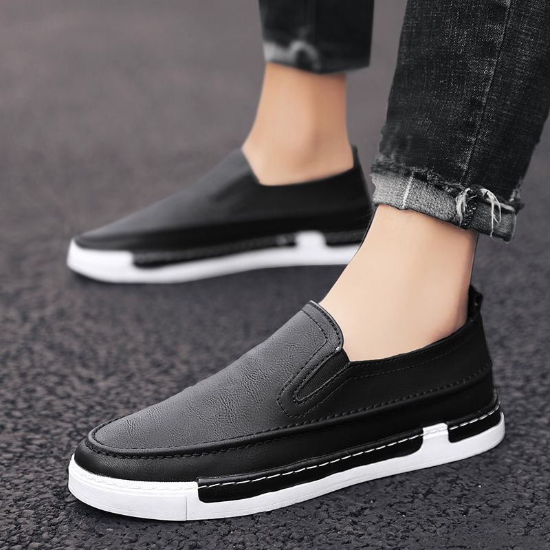 Mocassins Homme Respirant Été Printemps Décontractée Tous Les Assortis Chaussures En Cuir Gris