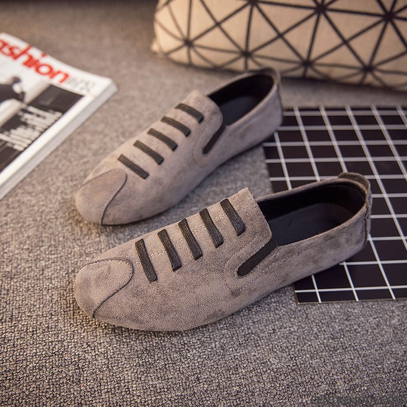 Mocassins Homme Semelle Doux Personnalité Tendance Délavé En Daim Chaussures En Cuir Printemps Noir Rouge