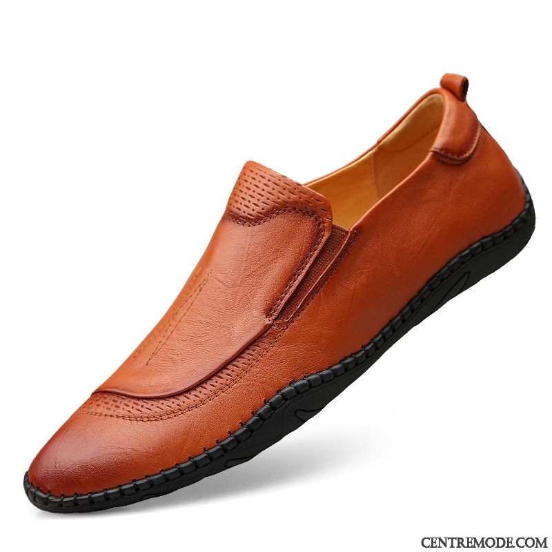 Mocassins Homme Semelle Doux Tous Les Assortis Slip-on Cuir Véritable Chaussures En Cuir Respirant Marron
