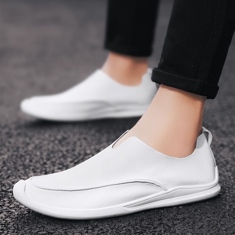 Mocassins Homme Slip-on Décontractée Cuir Véritable Angleterre Conduire En Cuir Blanc