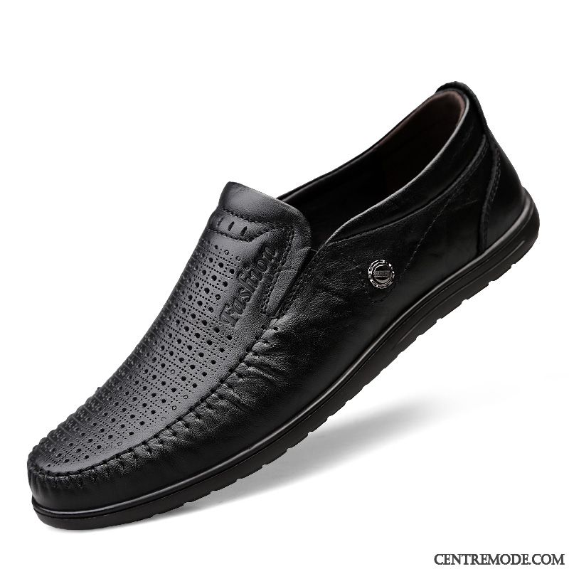 Mocassins Homme Slip-on Décontractée Cuir Véritable En Cuir Printemps Flâneurs Noir