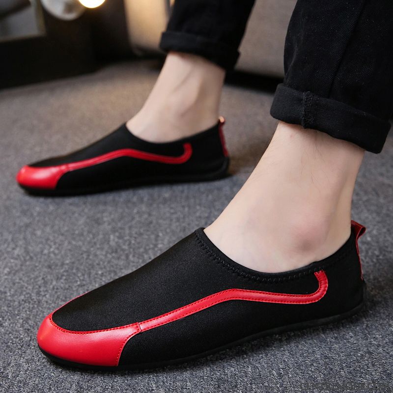 Mocassins Homme Slip-on L'automne Chaussures En Tissu Flâneurs Décontractée Toile Rouge