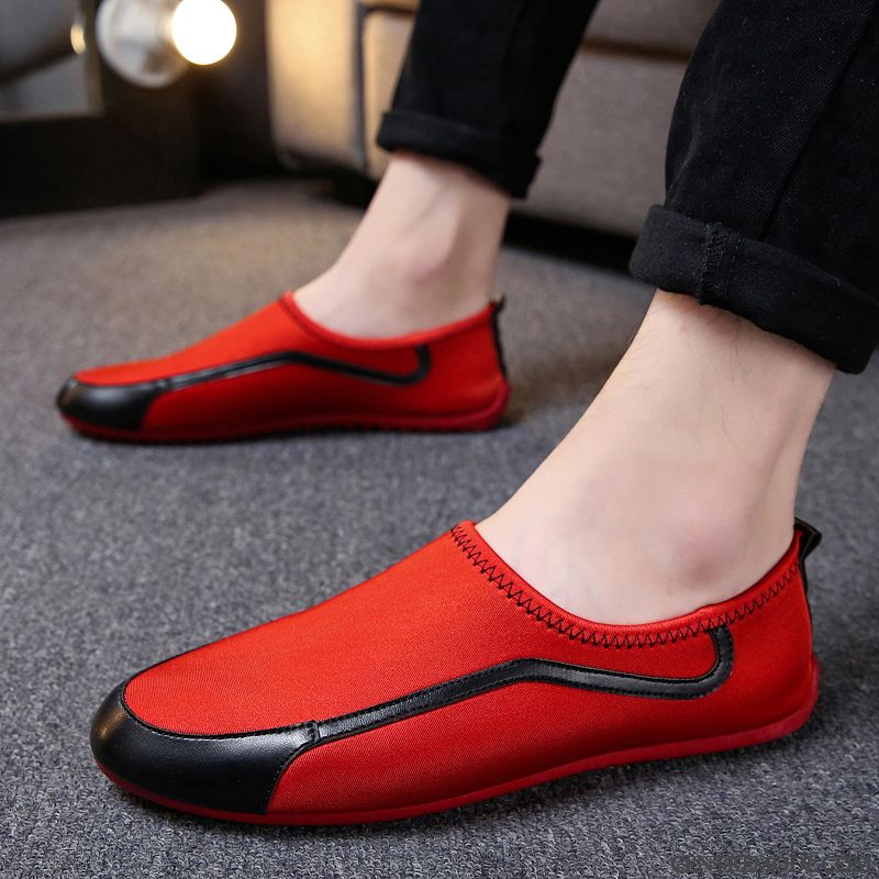 Mocassins Homme Slip-on L'automne Chaussures En Tissu Flâneurs Décontractée Toile Rouge