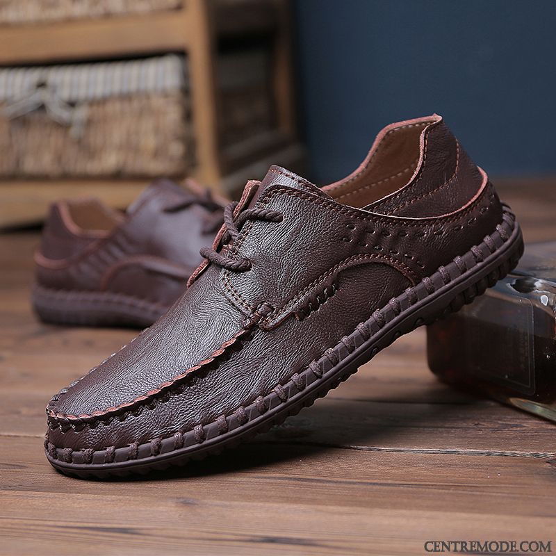 Mocassins Homme Slip-on L'automne Printemps Chaussures En Cuir Cuir Véritable Décontractée Noir
