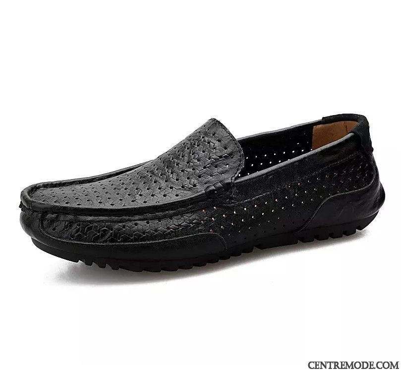 Mocassins Homme Tendance Angleterre Décontractée Personnalité Cuir Véritable Flâneurs Noir