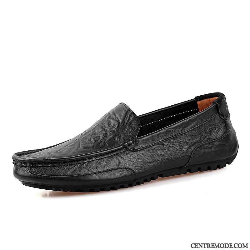 Mocassins Homme Tendance Angleterre Décontractée Personnalité Cuir Véritable Flâneurs Noir