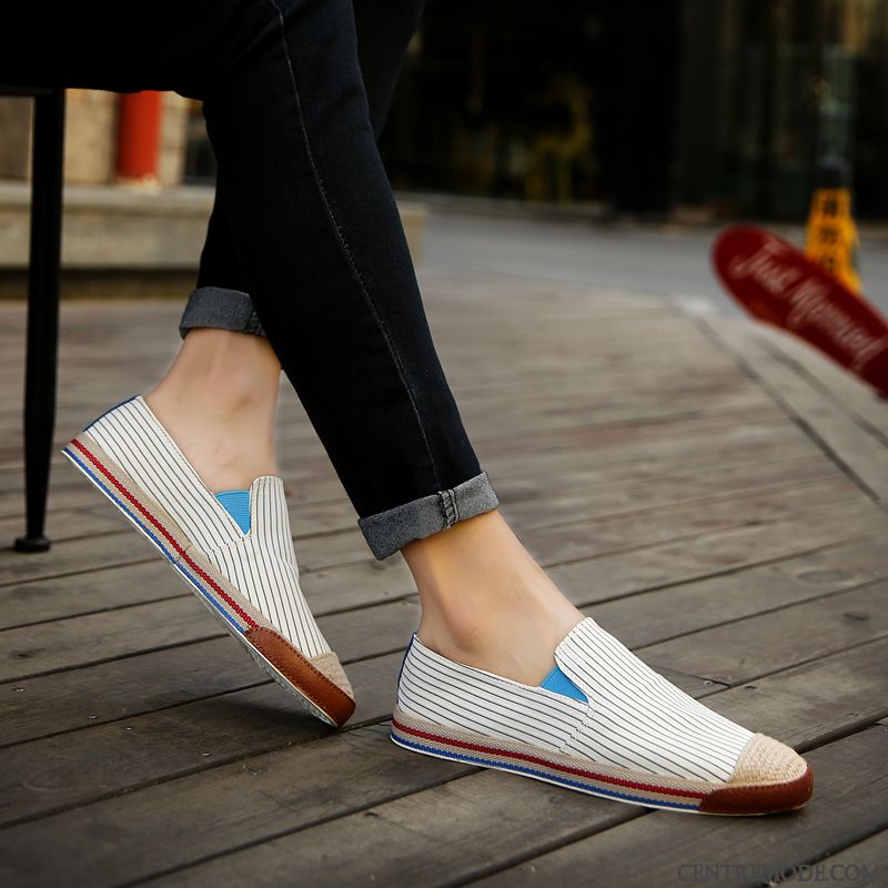 Mocassins Homme Tendance Décontractée Printemps Été Toile Bande Rayé