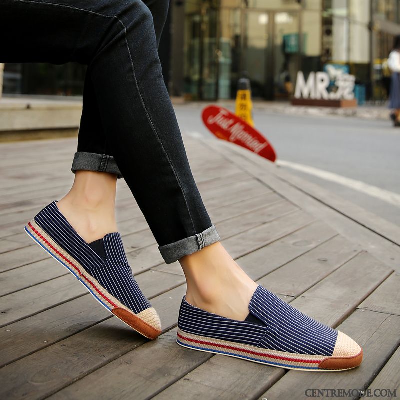 Mocassins Homme Tendance Décontractée Printemps Été Toile Bande Rayé
