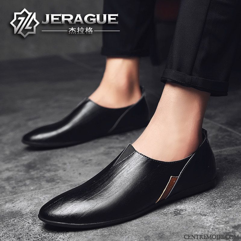 Mocassins Homme Tendance Pointe Pointue Derbies Hiver Angleterre Cuir Véritable Marron Clair
