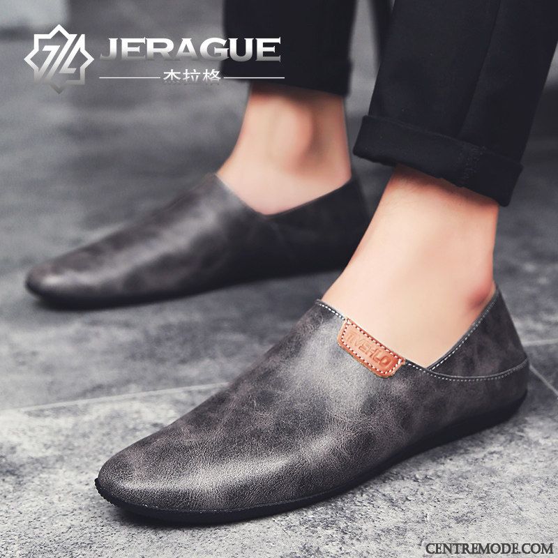 Mocassins Homme Tendance Pointe Pointue Derbies Hiver Angleterre Cuir Véritable Marron Clair