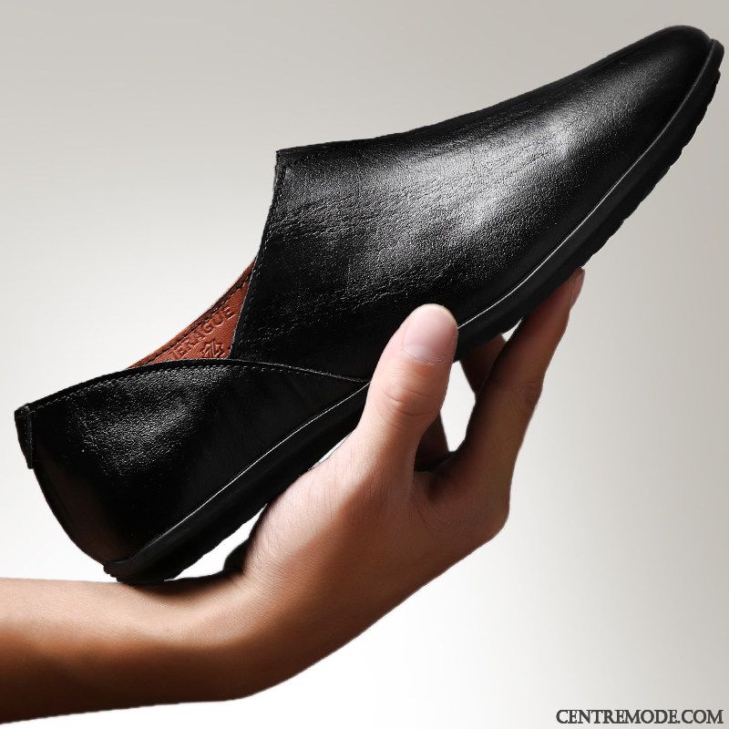 Mocassins Homme Tendance Pointe Pointue Derbies Hiver Angleterre Cuir Véritable Marron Clair