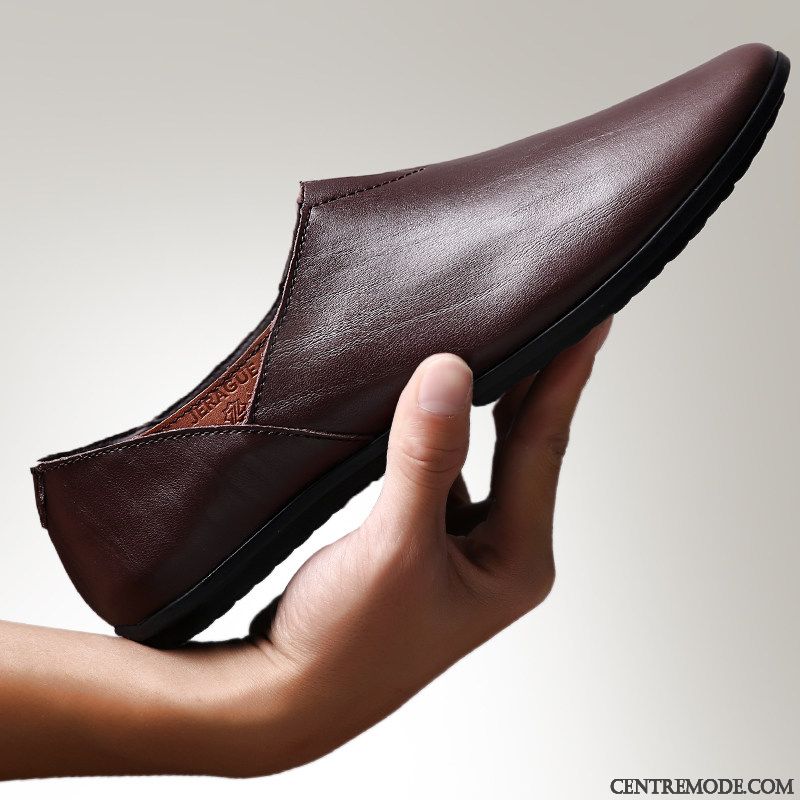 Mocassins Homme Tendance Pointe Pointue Derbies Hiver Angleterre Cuir Véritable Marron Clair