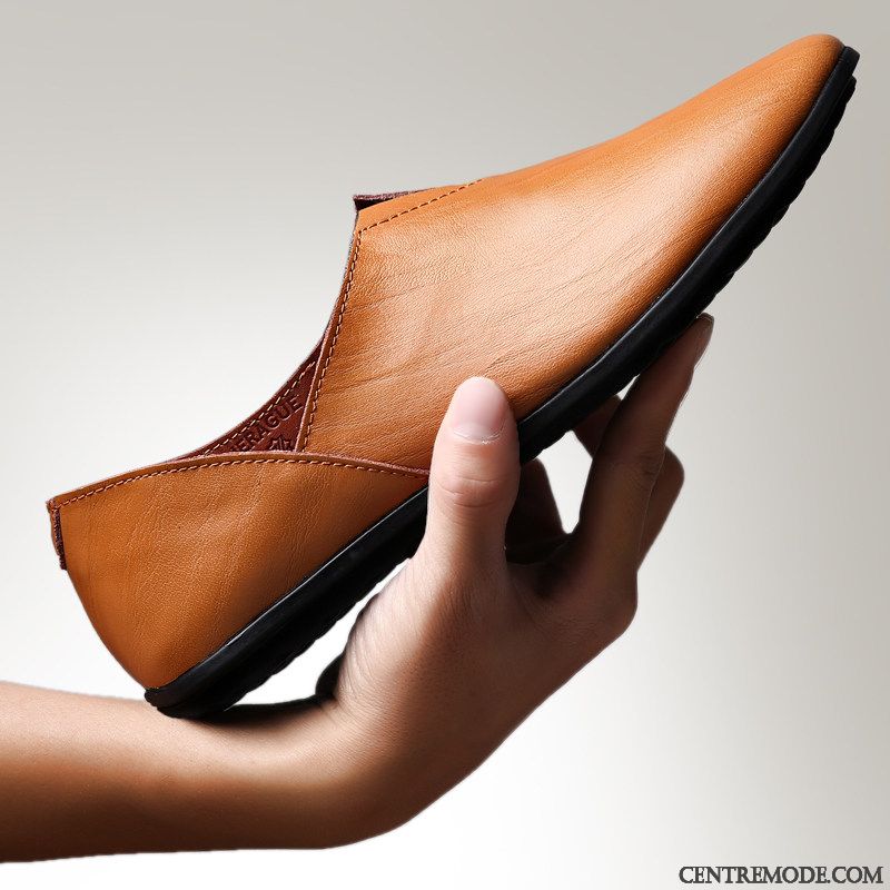 Mocassins Homme Tendance Pointe Pointue Derbies Hiver Angleterre Cuir Véritable Marron Clair